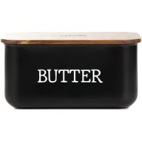 Homla - Avila Botervloot met Houten Deksel - Boterdoos Acacia Hout - Boter Bewaarbox Keuken - Stijlvolle Butter Dish - Boter Serveren & Bewaren - 0.73L - 15 x 10 x 7 cm - Zwart