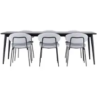 Ebuy24 Ellis eethoek tafel 85x230cm en 6 bouclé stoelen zwart.