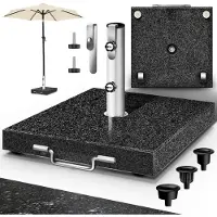 Tillvex Graniet Parasoldvoet met Wielen & Transportgreep 27 kg Vierkant | Parasoldvoet Parasol met RVS Buis | Balkonparasoldvoet voor Parasolstokken 16-48 mm & 250 cm Parasoldiameter