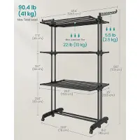 Songmics - Groot droogrek - opvouwbaar - 4-laags - 63,5 x 125,5 x 173 cm - zwart
