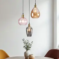 LumenXL 3-lichts hanglamp Verona glas met bolling - amber, lichtroze en lichtgrijs