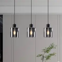 LumenXL Zwarte hanglamp Palaio met smoke glas, 3-lichts