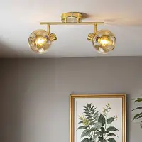 LumenXL Plafondlamp goud met amber glas, 2-lichts - Jenthe