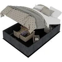 Merax Bedonderstel 140x200 Cm - Bed Met Opbergruimte - Met Gaslift - Fluweel - Grijs - Zonder Hoofdbord - Zonder Matras