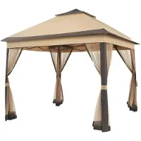 Bolt Buitentuinhuisje – Voor buitengebruik in tuin of patio – UV- en regenbestendig, met 4 afneembare muskietennetten en dubbele dakrand, opvouwbaar – 330x330 cm, khaki en bruin