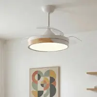 LumenXL Plafondventilator met lamp en 3 uitklapbare bladen, Vjetar - wit met houtoptiek