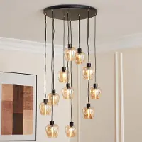 LumenXL 11-lichts hanglamp zwart met amber glas - Hanford