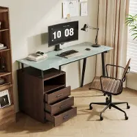 Sweiko Bureau - Glazen blad - 3 lades - Metalen frame - 130 x 50 x 75 cm - Bruin