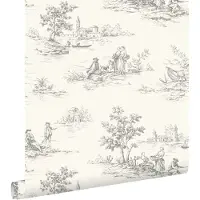 ESTAhome behang toile de jouy print grijs - 0.53 x 10.05 m - 132106