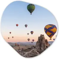 MuchoWow Organische wanddecoratie 60x60 cm - Organisch schilderij Luchtballonnen - Rotsen - Zonsopgang - Muurdecoratie woonkamer - Kamer decoratie - Schilderijen - Muurcirkel aesthetic