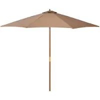 Merax Parasol 300 cm – Houten Tuinparasol met Katrol – Ronde Balkon Parasol – UV-bescherming – Bambus Baleinen – Khaki