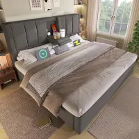 Sweiko Gestoffeerd bed - 180x200 cm - Met bekerhouders - Oplaadfunctie - Opbergruimte - Linnen - Grijs