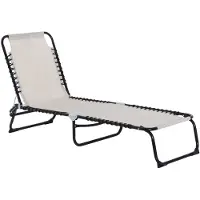 Merax Ligbed Opvouwbaar – Verstelbare Tuinligstoel 4 Standen – Campingbed / Strandbed – Stalen Frame & Ademend Mesh – Beige