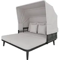 Merax Tweepersoons Loungestoel met Dak – Tuinligbed met Verstelbare Luifel – Buiten Ligstoel met 10 cm Kussens – Stalen Frame & Gevlochten Touw – Grijs