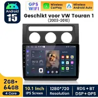 Hexinex Quad-Core autoradio Geschikt voor VW Touran 1 (2003- 2010) - Draadloos CarPlay, Android Auto, GPS Navi, multimediaspeler, 2GB+64GB