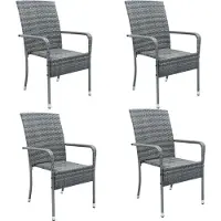 Juskys - Set Van 4 Tuinstoelen - Polyrotan - Grijs - Buitenstoelen - Stapelbaar - Verstelbare Pootjes - Max 160 Kg