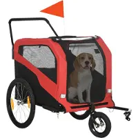 PawHut 2-in-1 Hundeanhänger, Fahrradanhänger für Hunde, Hundewagen mit Reflektoren, Hundebuggy max. 30 kg, Hundefahrradanhänger für Große Hunde, Oxford-Gewebe, Rot