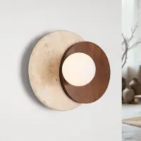 LumenXL Moderne wandlamp Yacif van travertin (natuursteen) en hout