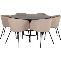 Ebuy24 Copenhagen eethoek eetkamertafel bruin en 6 Berit eetkamerstal beige.