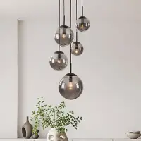 LumenXL 5-lichts zwarte hanglamp Marui met smoke glazen bollen