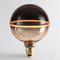 LumenXL Dimbare 4W filament lamp E27, 1800K, amber en smoke glas met horizontale ring Ø13 cm