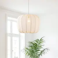 LumenXL Stoffen hanglamp Wivra – Japandi stijl met lichtbeige kap in zachte vierkante vorm