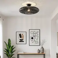 LumenXL Boho chic plafondlamp Yuan van handgevlochten bamboe - zwart