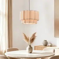 LumenXL Japandi hanglamp Hona met 2-laags golvende linnen kap - beige