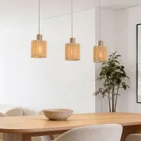 LumenXL 3-lichts hanglamp Carrizo - beige met geweven touw