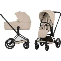 Cybex Kinderwagen Priam 5 Comfort Matt Black/Cozy Beige incl. Foldable Carrycot