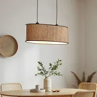 LumenXL 2-lichts moderne hanglamp Esmora zwart met ovale stoffen kap