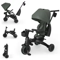 Kinderkraft JAZZ 3 Driewieler – 9 maanden tot 5 jaar – Inklapbaar & Lichtgewicht – 360° Draaibare Click & Twist Stoel – Verstelbare Oudergreep & Zonnekap – Groen