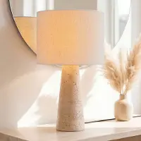 LumenXL Tafellamp Verla met linnen kap en travertin look