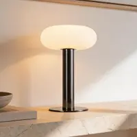 LumenXL Oplaadbare tafellamp Zarya zwart chrome met touch dimmer, melkwit glas en laadstation