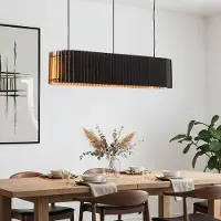 LumenXL Zwarte houten hanglamp Hema met natuurlijke binnenkant – 3-lichts