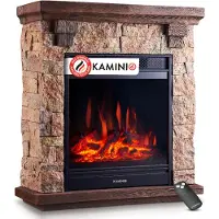 KAMINIO Elektrische kachel JUAN - Elektrische vrijstaande kachel met steenlook, voorzien van verwarming, 3D-vlammeffect en afstandsbediening (beige)