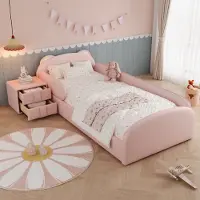 Sweiko Kinderbed - 90 x 200 cm - Beer hoofdbord - Inclusief nachtkastjes - Gestoffeerde randen - Kunstleer - Roze