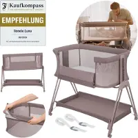 Lionelo Luna – 2-in-1 Babybedje & Co-Sleeper – Geboorte tot 9 kg – 7 Hoogtestanden – Kantelbaar Matras – Mesh Zijkanten – Wielen met Blokkade – Wasbare Hoes – Inclusief Opbergmand