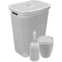 Addis Set 'Hessian' - Wasmand 60 liter - Toiletborstel doseersysteem - Prullenbak swingdeksel - Lichtgrijs