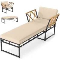 KOMFOTTEU Tuinligstoel met kussen, 2-in-1 buitenligbed, 1 fauteuil + 1 bank, totaal draagvermogen 180+360 kg, ligbed, ergonomisch ontwerp, 175 x 55 x 66 cm, voor terras, balkon