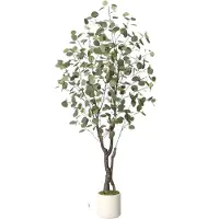 Happiq Kunstmatige eucalyptusboom - Voor thuiskantoor - Decoratieve kamerplant met LED-verlichting - Groen met witte plantenbak - Groen-150cm