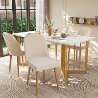 STILVORA Eetkamerstoelen 46 X 62 X 88 Cm - Set Van 2 - Comfortabel Met Fluweelzachte Zitting - Voor Eetkamer Woonkamer En Werkkamer - Metaal Beige