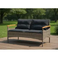 vidaXL Tuinbank met Kussen 2-Zits 120x60x75 cm – Polyrotan Parkbank met Stalen Frame, Weerbestendig Balkon & Terras Bank, Inclusief Afneembare Kussenhoes – Urbanhome