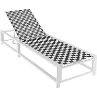 KOMFOTTEU Ligstoel, rugleuning verstelbaar in 5 standen, ligstoel voor buiten met 2 wielen, belasting 180 kg, ligstoel, 200 x 68 x 32-104 cm, dambordmotief, voor tuin, picknick, binnenplaats
