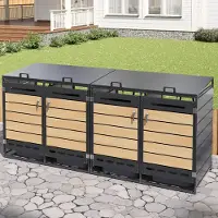 STILVORA afvalcontainer met hydraulisch deksel en slot, tuinkast met houten uitstraling en ventilatie, buitenopslagkast van ijzer