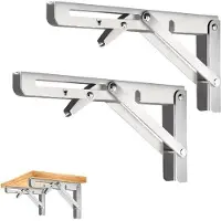 OEM Set van 2 inklapbare werkbanken, 200 mm staal. Inklapbare hoek van 90 graden. Ruimtebesparend, inklapbaar werkblad voor kantoor, garage, bureau, huis, keuken (zilver, 200 mm)