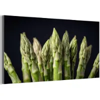 MuchoWow Aluminium schilderij 160x80 cm - Wanddecoratie metaal - Asperges - Groen - Zwart - Metalen muurdecoratie woonkamer - Decoratie industrieel - Foto op dibond - Industriële accessoires slaapkamer