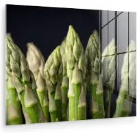 MuchoWow Glasschilderij 160x120 cm - Schilderij acrylglas - Asperges - Groen - Zwart - Foto op glas - Muurdecoratie woonkamer - Wanddecoratie slaapkamer - Schilderijen