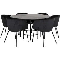 Ebuy24 Copenhagen eethoek eetkamertafel bruin en 6 Berit eetkamerstal velours zwart.