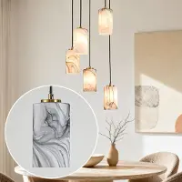 LumenXL 5-lichts hanglamp Vetra - marmerlook glas met messing goud en zwart